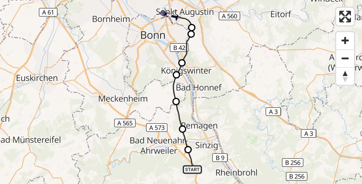 Flugroute Polizeihubschrauber Sinzig - Sankt Augustin, 21 Oktober 2026, 13:35