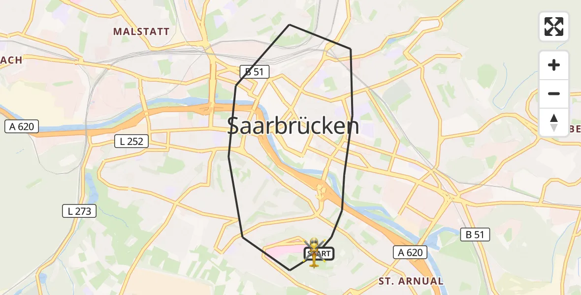 Flugroute Rettungshubschrauber Saarbrücken - Saarbrücken, 21 Oktober 2026, 13:43