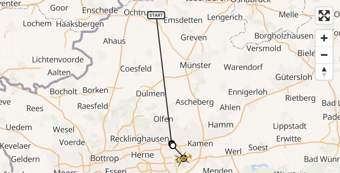 Flugroute Ambulanzhubschrauber Wettringen - Westphalia Miners' Hospital, 21 Oktober 2026, 13:44