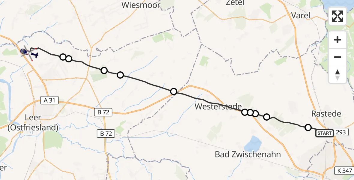 Flugroute Polizeihubschrauber Rastede - Moormerland, 21 Oktober 2026, 13:45
