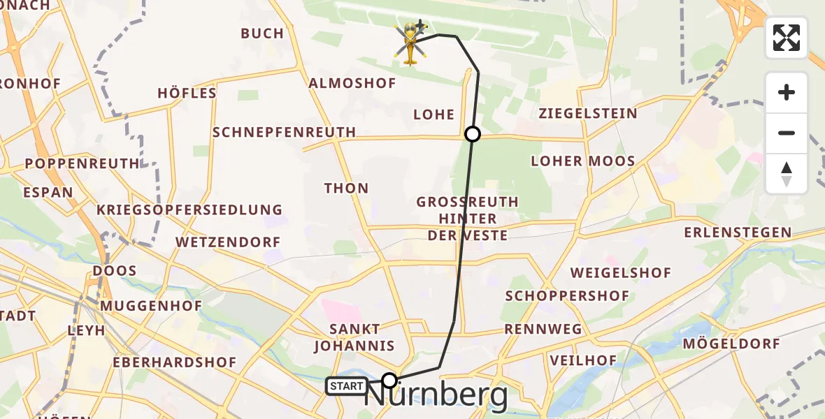 Flugroute Ambulanzhubschrauber Deutschherrnwiese Hubschrauberlandeplatz - Flughafen Nuremberg, 21 Oktober 2026, 13:51