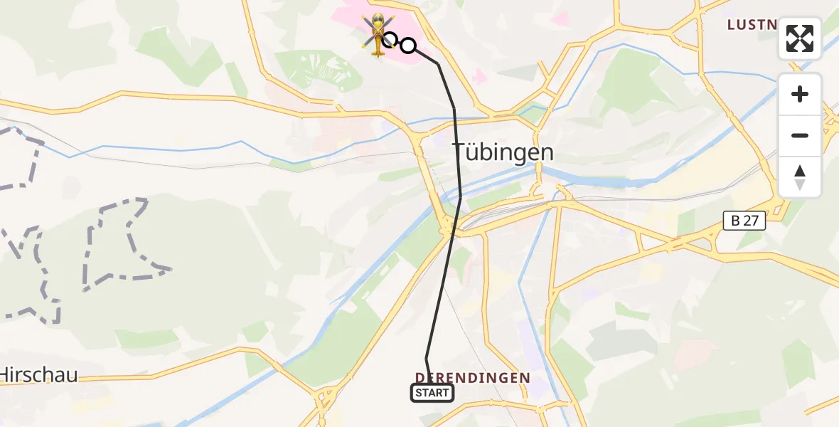 Flugroute Rettungshubschrauber Tübingen - Tübingen University Hospital, 21 Oktober 2026, 14:06