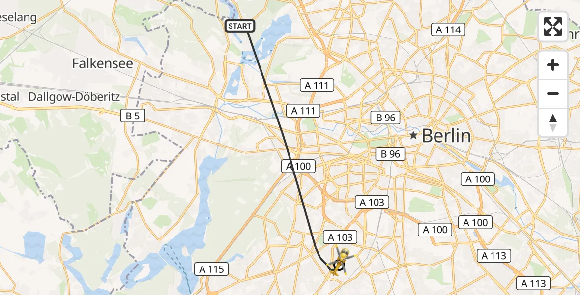 Flugroute Rettungshubschrauber Berlin - Charité Clinic Benjamin Franklin Campus, 21 Oktober 2026, 14:12