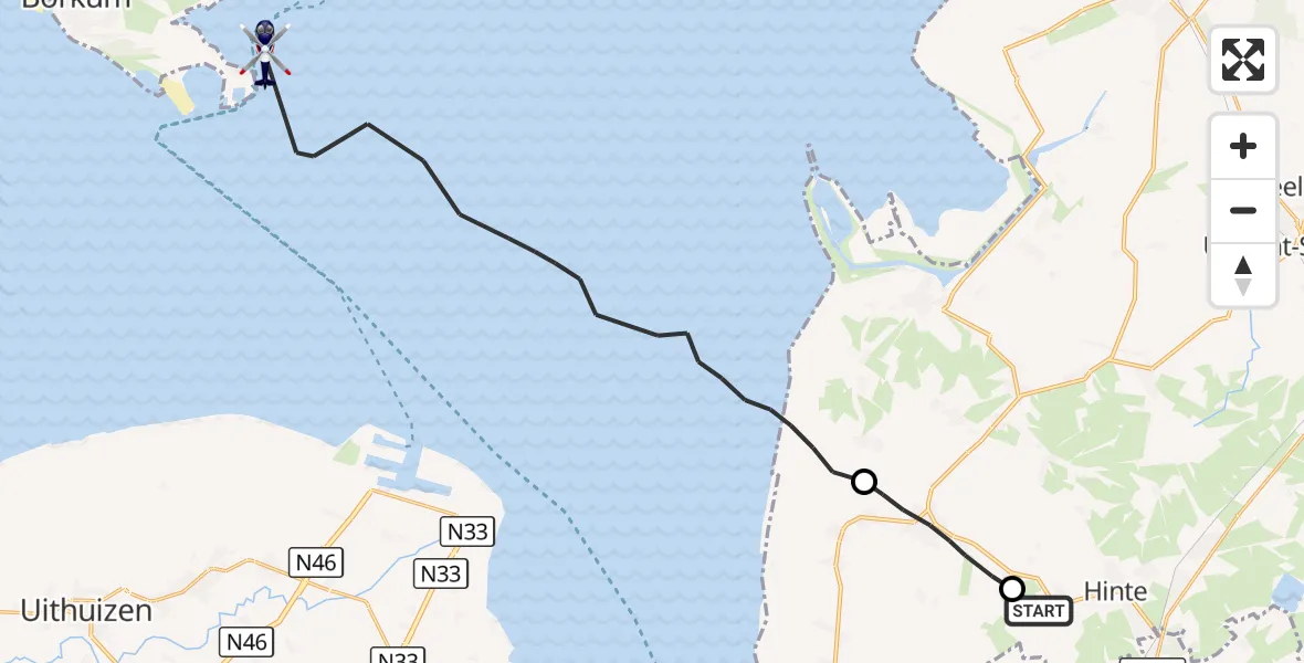Flugroute Polizeihubschrauber Hinte - Noordzee, 21 Oktober 2026, 14:25