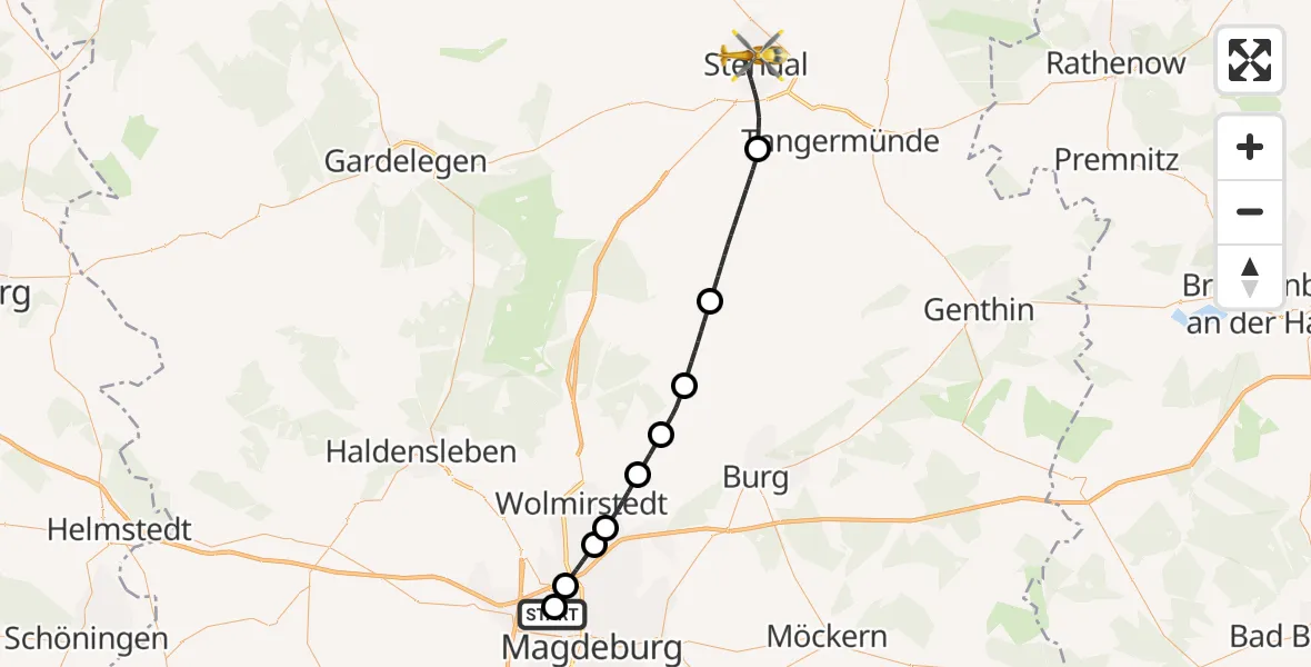 Flugroute Rettungshubschrauber Magdeburg Hospital - Stendal, 21 Oktober 2026, 15:05