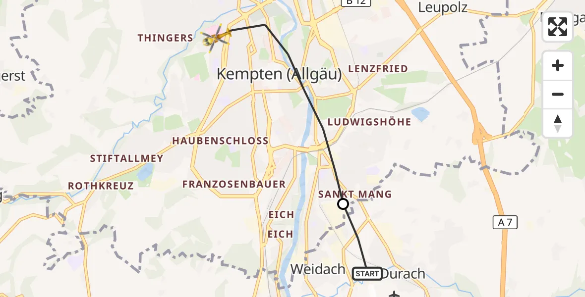 Flugroute Rettungshubschrauber Durach - Kempten (Allgäu), 21 Oktober 2026, 15:06