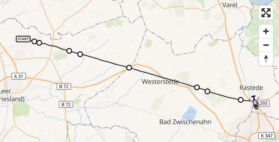 Flugroute Polizeihubschrauber Moormerland - Rastede, 21 Oktober 2026, 15:28