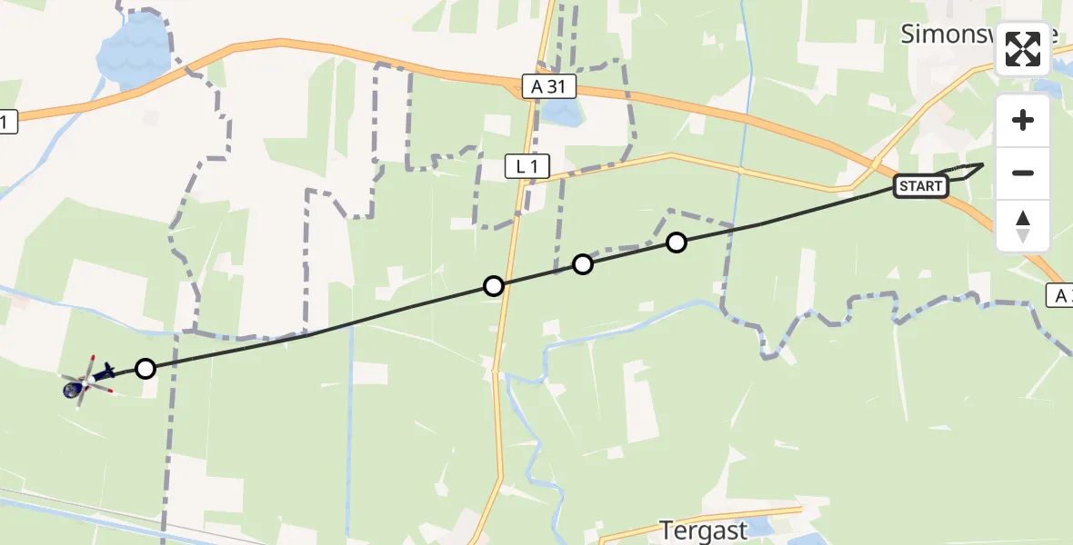 Flugroute Polizeihubschrauber Ihlow - Emden, 21 Oktober 2026, 15:41