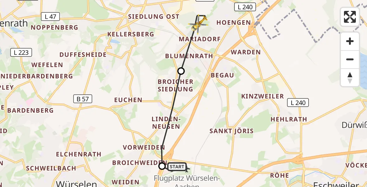 Flugroute Rettungshubschrauber Aachen-Merzbrück Flughafen - Alsdorf, 21 Oktober 2026, 15:42
