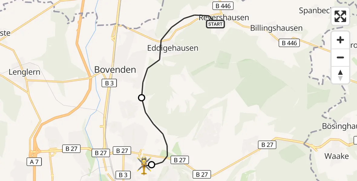 Flugroute Rettungshubschrauber Bovenden - Göttingen University Clinic Hubschrauberlandeplatz, 21 Oktober 2026, 15:47
