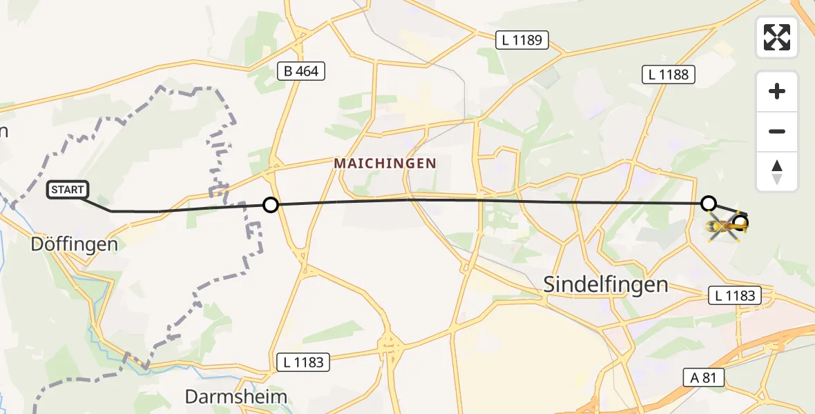 Flugroute Rettungshubschrauber Grafenau - Sindelfingen Hospital, 21 Oktober 2026, 15:48