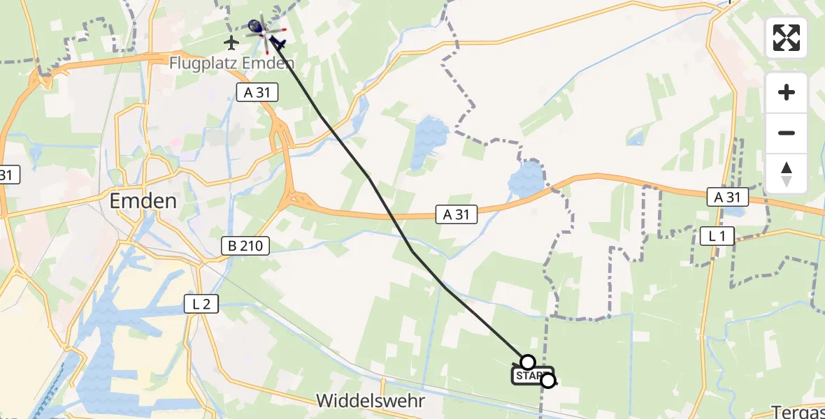 Flugroute Polizeihubschrauber Emden - Emden, 21 Oktober 2026, 16:01