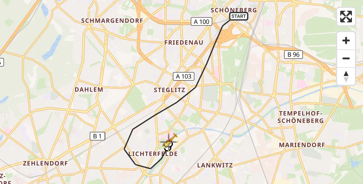 Flugroute Rettungshubschrauber Berlin - Charité Clinic Benjamin Franklin Campus, 21 Oktober 2026, 16:14
