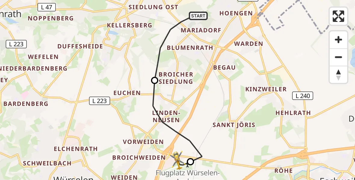 Flugroute Rettungshubschrauber Alsdorf - Aachen-Merzbrück Flughafen, 21 Oktober 2026, 16:15