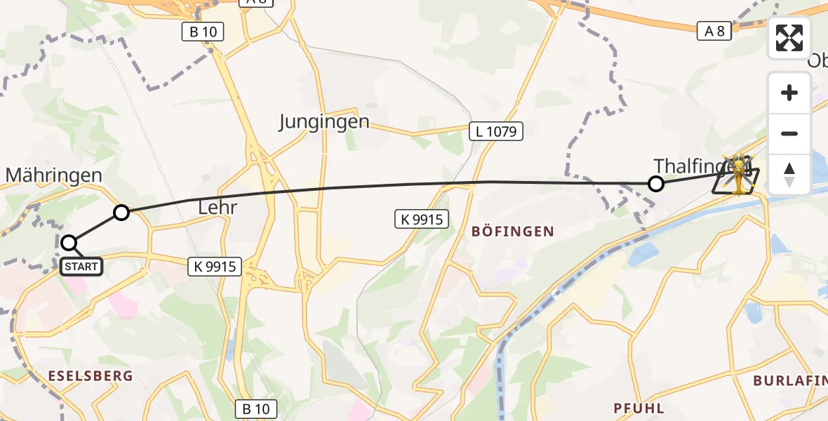 Flugroute Rettungshubschrauber Ulm Military Hospital Emergency - Elchingen, 21 Oktober 2026, 16:20