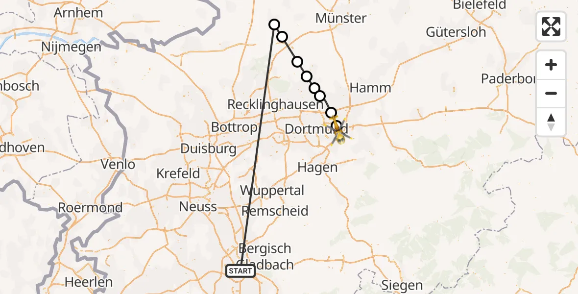 Flugroute Rettungshubschrauber Köln - Dortmund Flughafen, 21 Oktober 2026, 16:22