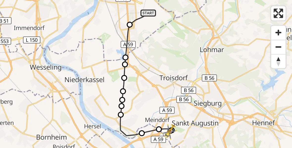 Flugroute Rettungshubschrauber Köln Bonn Flughafen - Sankt Augustin, 21 Oktober 2026, 16:32
