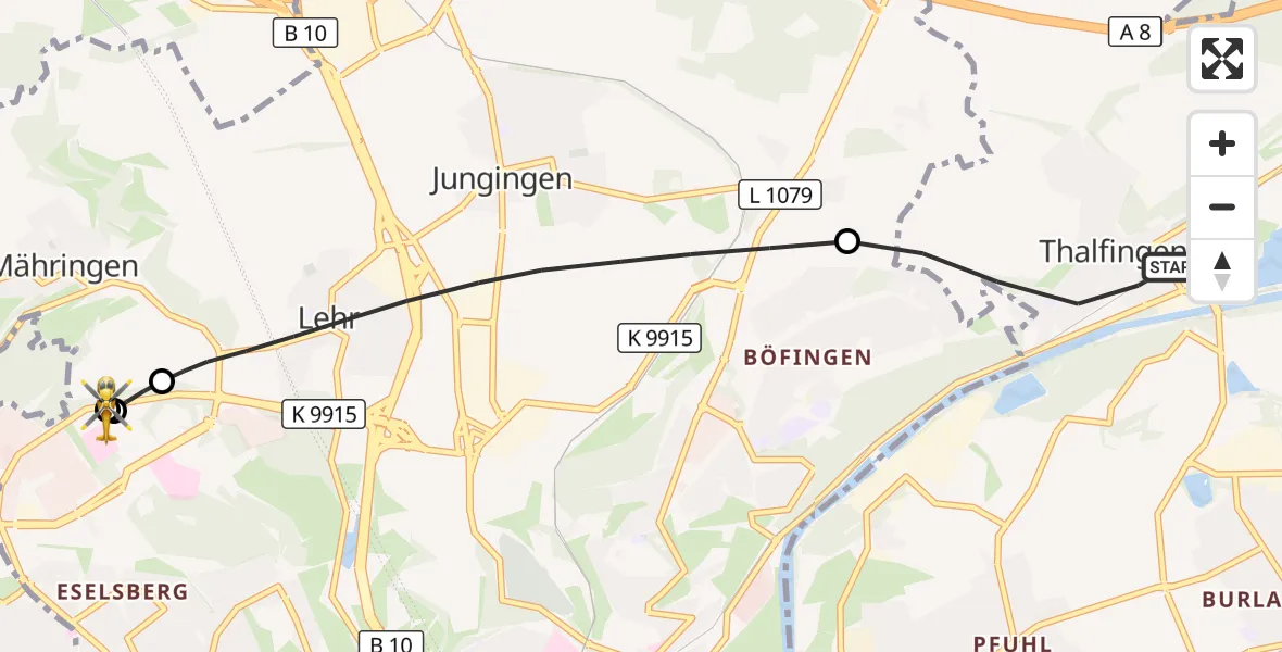Flugroute Rettungshubschrauber Elchingen - ADAC Air Rescue Station Ulm (Christoph 22), 21 Oktober 2026, 16:57
