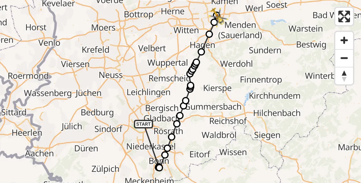 Flugroute Rettungshubschrauber Köln - Dortmund Flughafen, 21 Oktober 2026, 18:35