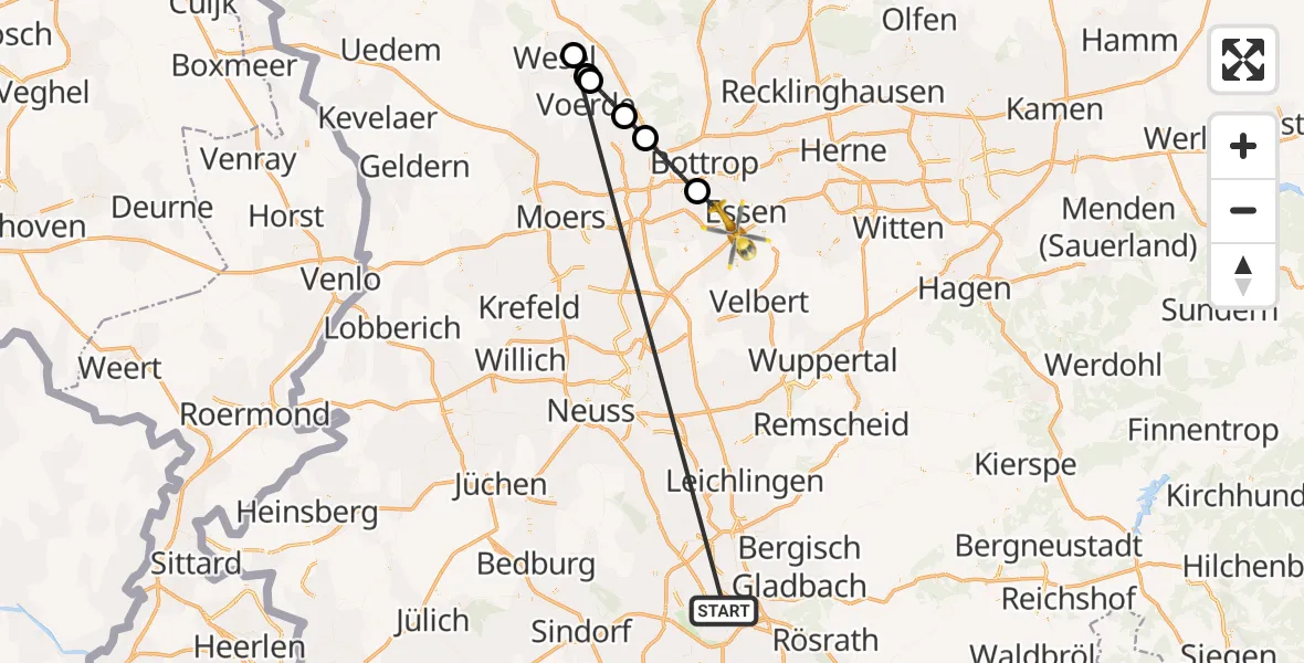 Flugroute Rettungshubschrauber Köln - Essen, 21 Oktober 2026, 23:20