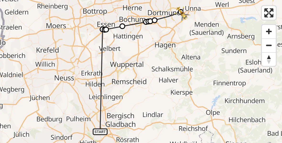 Flugroute Rettungshubschrauber Köln - Dortmund Flughafen, 22 Oktober 2026, 00:31