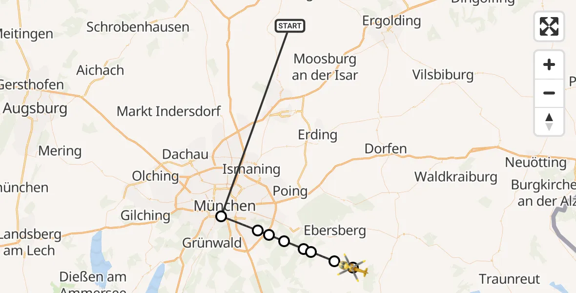 Flugroute Rettungshubschrauber Rudelzhausen - Emmering, 22 Oktober 2026, 04:14