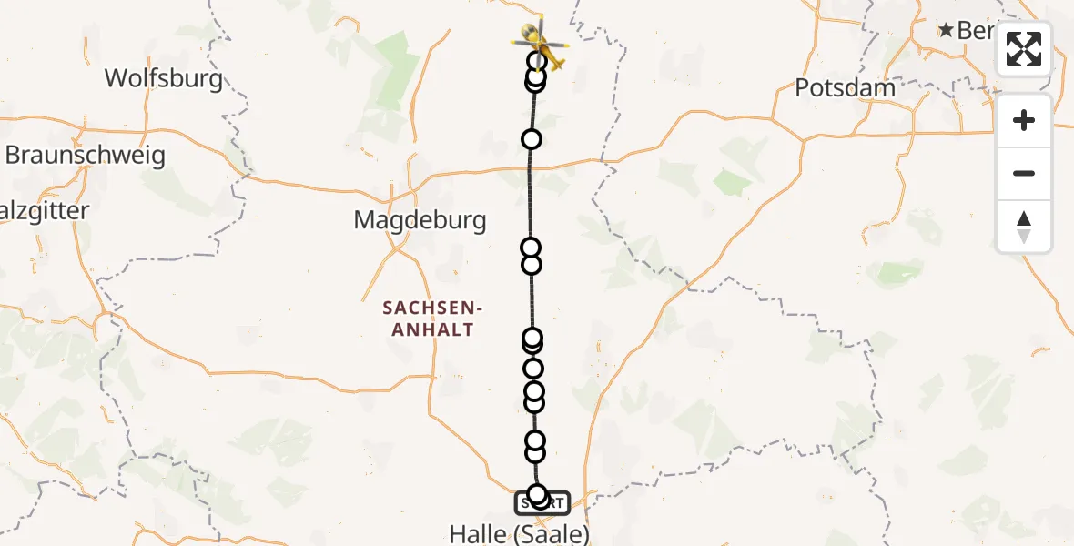 Flugroute Rettungshubschrauber Halle-Oppin Flugplatz - Jerichow, 22 Oktober 2026, 04:31