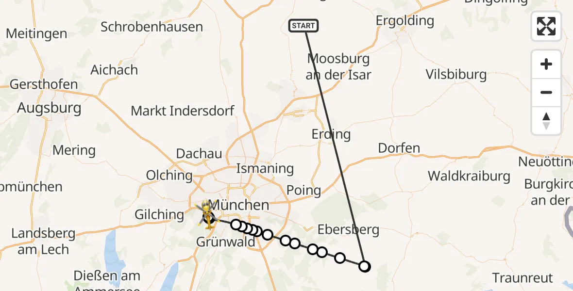 Flugroute Rettungshubschrauber Rudelzhausen - DRF Air Rescue München Hubschrauberlandeplatz, 22 Oktober 2026, 04:41