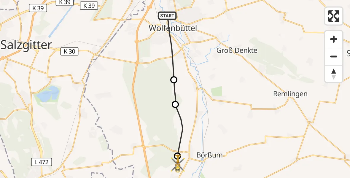 Flugroute Rettungshubschrauber Wolfenbüttel - Heiningen, 22 Oktober 2026, 05:39