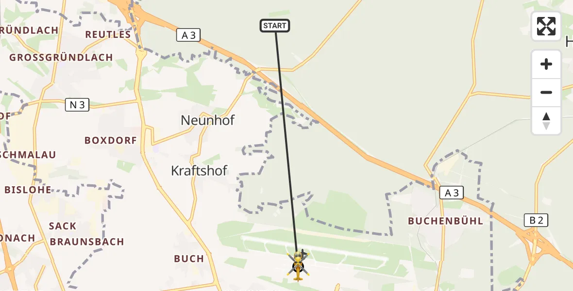 Flugroute Rettungshubschrauber Neunhofer Forst - Flughafen Nuremberg, 22 Oktober 2026, 05:41