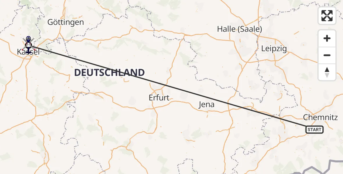 Flugroute Polizeihubschrauber Jahnsdorf/Erzgeb. - Fuldatal Bundespolizei Hubschrauberlandeplatz, 22 Oktober 2026, 05:51
