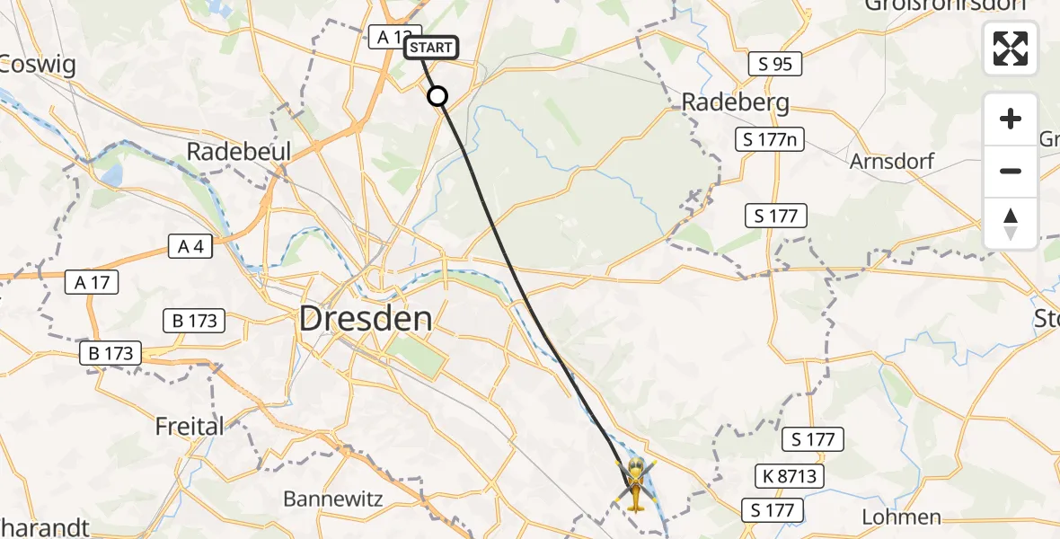 Flugroute Rettungshubschrauber Dresden Flughafen - Dresden, 22 Oktober 2026, 06:04