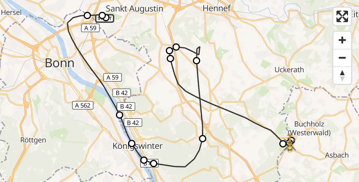 Flugroute Rettungshubschrauber Sankt Augustin - Eudenbach Segelflugfeld, 22 Oktober 2026, 06:08