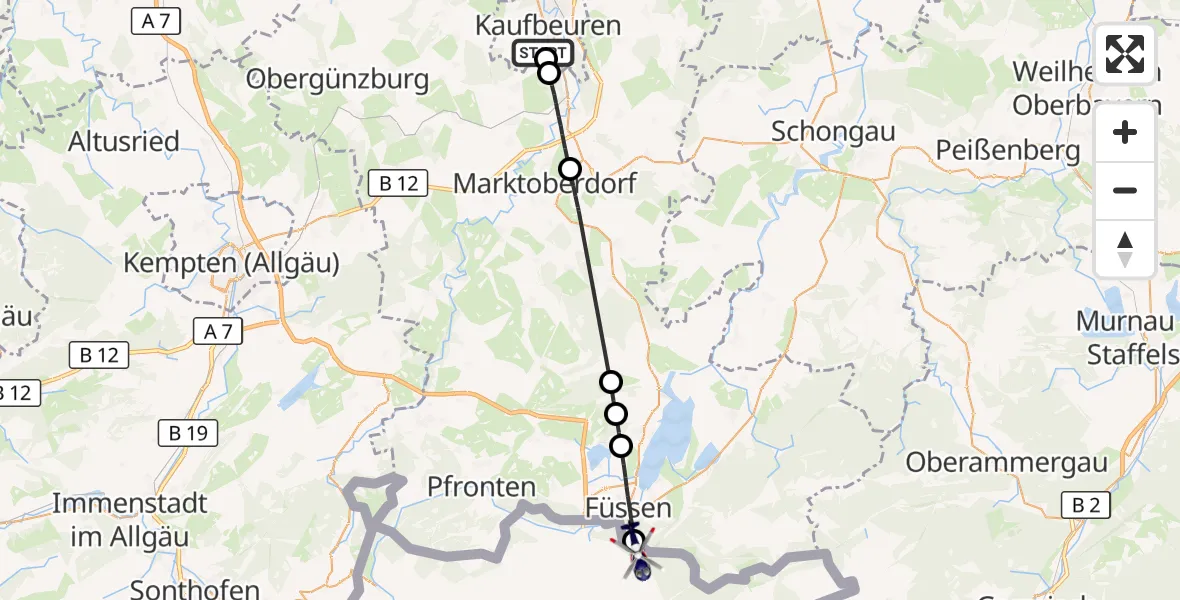 Flugroute Polizeihubschrauber Kaufbeuren Militärflugplatz - Schwangau, 22 Oktober 2026, 06:16