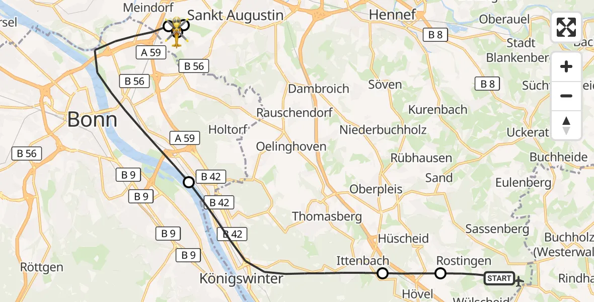 Flugroute Rettungshubschrauber Königswinter - Sankt Augustin, 22 Oktober 2026, 06:25