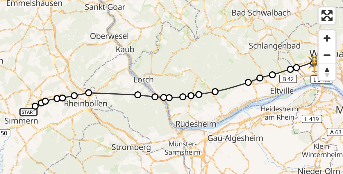 Flugroute Rettungshubschrauber Simmern/Hunsrück - Helios Horst Schmidt Klinik (HSK) Hubschrauberlandeplatz, 22 Oktober 2026, 06:36