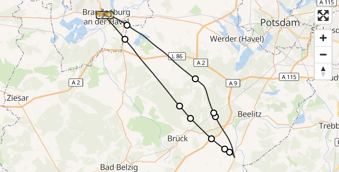 Flugroute Rettungshubschrauber Brandenburg an der Havel - Brandenburg an der Havel, 22 Oktober 2026, 06:50