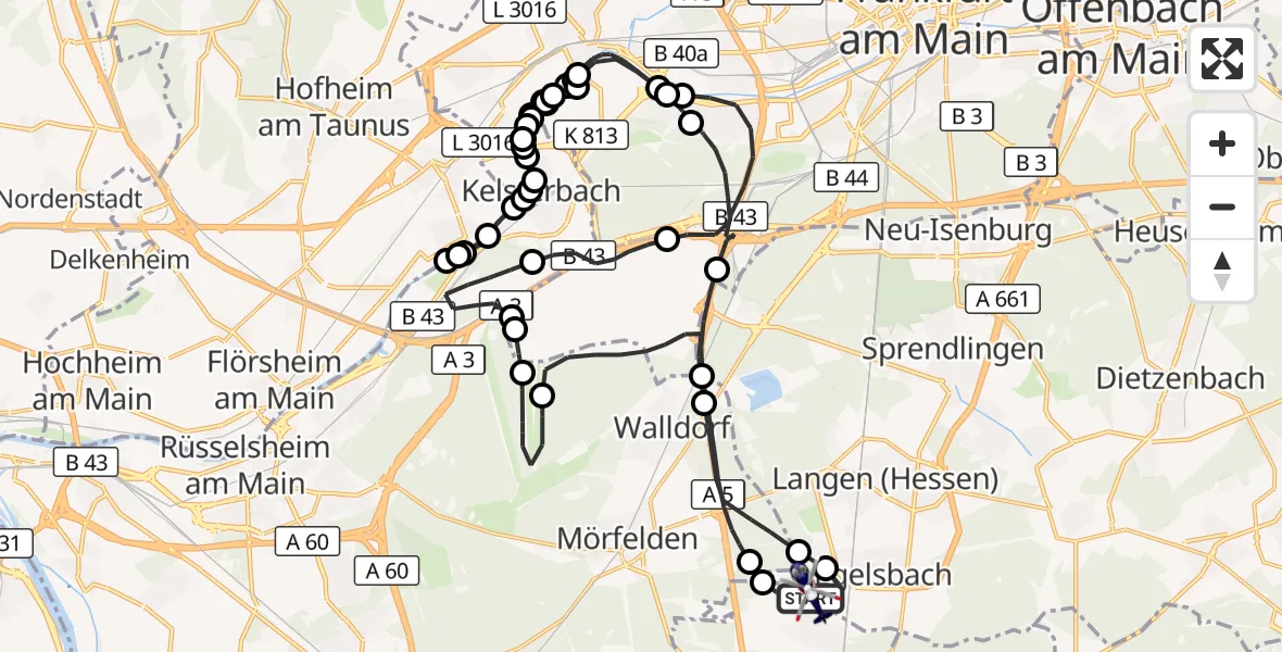Flugroute Polizeihubschrauber Flughafen Frankfurt-Egelsbach - Flughafen Frankfurt-Egelsbach, 22 Oktober 2026, 07:02
