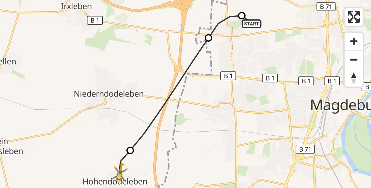 Flugroute Rettungshubschrauber Magdeburg Hospital - Wanzleben-Börde, 22 Oktober 2026, 07:06