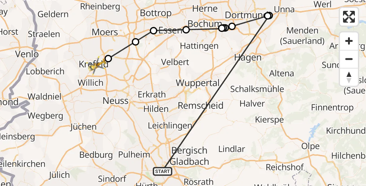 Flugroute Rettungshubschrauber Köln - Krefeld, 22 Oktober 2026, 07:10