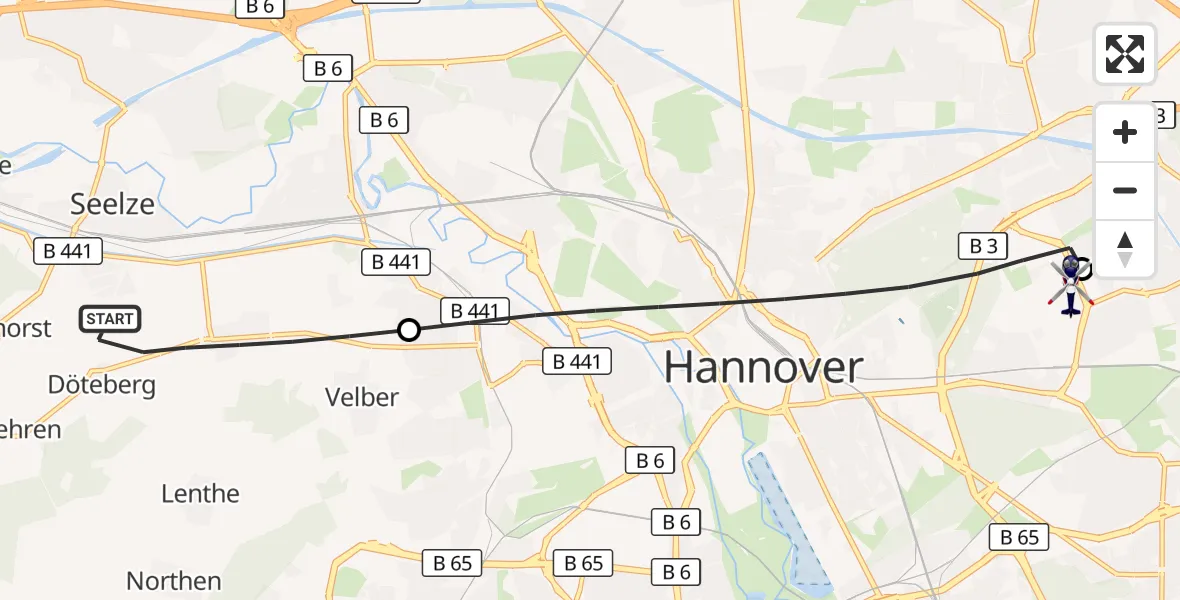 Flugroute Polizeihubschrauber Seelze - Hannover Luftrettung Hubschrauberlandeplatz (Christoph 4), 22 Oktober 2026, 07:31