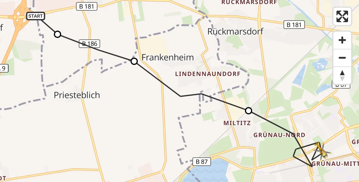 Flugroute Rettungshubschrauber ADAC Air Rescue Station Leipzig/Schkeuditz-Dölzig Hubschrauberlandeplatz (Christoph 61) - Leipzig, 22 Oktober 2026, 07:49