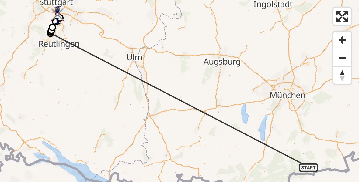 Flugroute Polizeihubschrauber Rottach-Egern - Flughafen Stuttgart, 22 Oktober 2026, 07:56