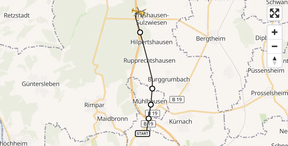Flugroute Rettungshubschrauber Estenfeld - Hausen b.Würzburg, 22 Oktober 2026, 08:02