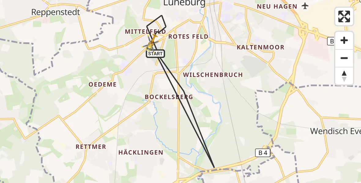 Flugroute Rettungshubschrauber Lüneburg - Lüneburg, 22 Oktober 2026, 08:11