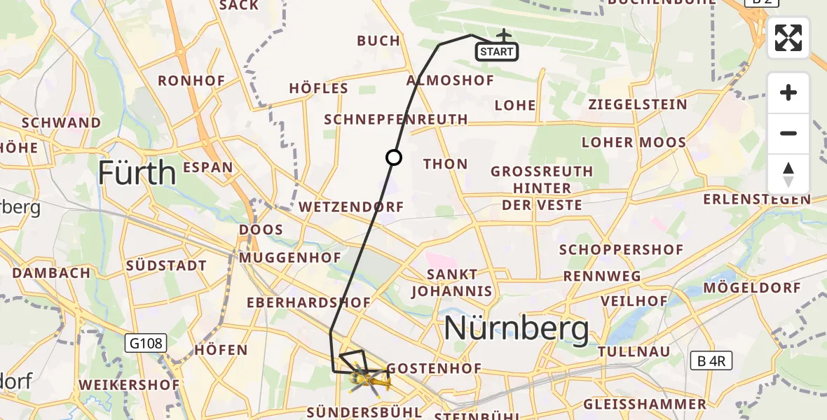 Flugroute Ambulanzhubschrauber Flughafen Nuremberg - Nürnberg, 22 Oktober 2026, 08:19