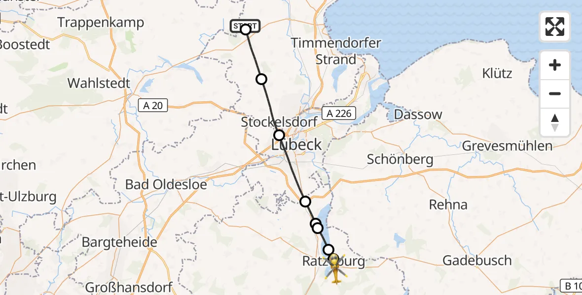 Flugroute Rettungshubschrauber Christoph 12 Luftrettungszentrum - Ratzeburg, 22 Oktober 2026, 08:22