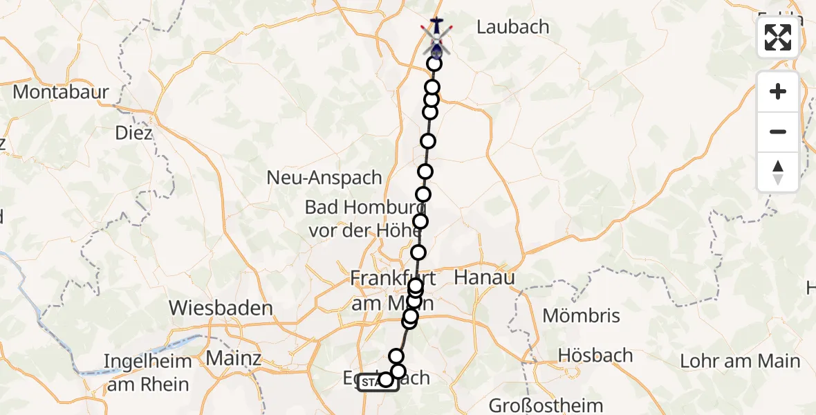 Flugroute Polizeihubschrauber Flughafen Frankfurt-Egelsbach - Lich, 22 Oktober 2026, 08:27