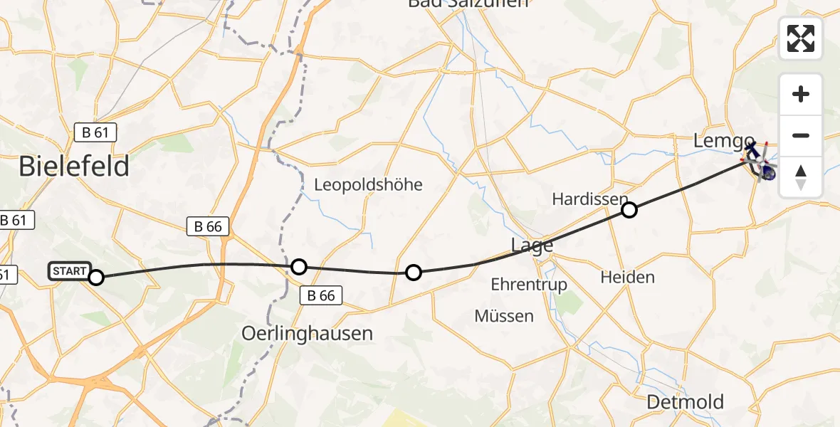 Flugroute Polizeihubschrauber Luftrettungszentrum Bielefeld - Lemgo, 22 Oktober 2026, 08:27