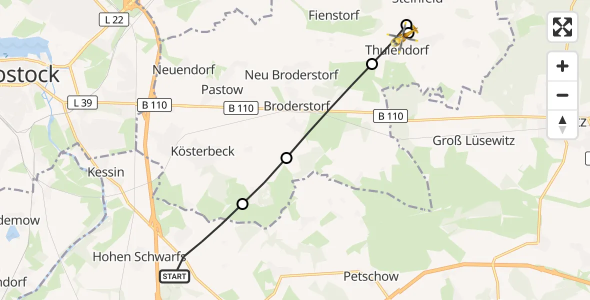 Flugroute Ambulanzhubschrauber Dummerstorf - Thulendorf, 22 Oktober 2026, 08:32